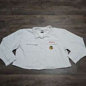 NHL Chicago Blackhawks Women's XL Cropped Button-Up Shirt Embroidered Logo New